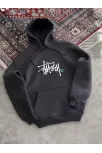 Üç İplik Kapşonlu Baskılı Sweatshirt - Füme