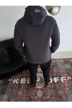 Üç İplik Kapşonlu Baskılı Sweatshirt - Füme