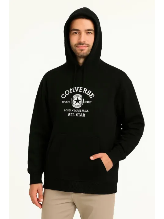 Erkek Kapşonlu Sweatshirt – Üç İplik Şardonlu Kumaş, Oversize Fit, Ön & Arka Baskılı, Kanguru Cepli, Kışlık Rahat Hoodie- Siyah Erkek Kapşonlu Sweatshirt – Üç İplik Şardonlu Kumaş, Oversize Fit, Ön & Arka Baskılı, Kanguru Cepli, Kışlık Rahat Hoodie- Siyah