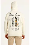 Erkek Kapşonlu Sweatshirt – Oversize Üç İplik Şardonlu Hoodie, “other Lives” Ön & Arka Baskılı, Kanguru Cepli, Kışlık Rahat Günlük Stil - Beyaz