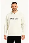 Erkek Kapşonlu Sweatshirt – Oversize Üç İplik Şardonlu Hoodie, “other Lives” Ön & Arka Baskılı, Kanguru Cepli, Kışlık Rahat Günlük Stil - Beyaz