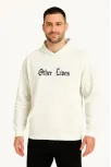 Erkek Kapşonlu Sweatshirt – Oversize Üç İplik Şardonlu Hoodie, “other Lives” Ön & Arka Baskılı, Kanguru Cepli, Kışlık Rahat Günlük Stil - Beyaz