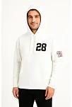 Erkek Kapşonlu Sweatshirt – Üç İplik Şardonlu Kumaş, Oversize Fit, Ön & Arka Baskılı, Kanguru Cepli, Kışlık Rahat Hoodie - Beyaz