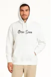 Erkek Kapşonlu Sweatshirt – Oversize Üç İplik Şardonlu Hoodie, “other Lives” Ön & Arka Baskılı, Kanguru Cepli, Kışlık Rahat Günlük Stil - Beyaz