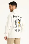 Erkek Kapşonlu Sweatshirt – Oversize Üç İplik Şardonlu Hoodie, “other Lives” Ön & Arka Baskılı, Kanguru Cepli, Kışlık Rahat Günlük Stil - Beyaz