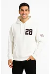 Erkek Kapşonlu Sweatshirt – Üç İplik Şardonlu Kumaş, Oversize Fit, Ön & Arka Baskılı, Kanguru Cepli, Kışlık Rahat Hoodie - Beyaz