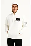 Erkek Kapşonlu Sweatshirt – Üç İplik Şardonlu Kumaş, Oversize Fit, Ön & Arka Baskılı, Kanguru Cepli, Kışlık Rahat Hoodie - Beyaz