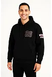 Erkek Kapşonlu Sweatshirt – Üç İplik Şardonlu Kumaş, Oversize Fit, Ön & Arka Baskılı, Kanguru Cepli, Kışlık Rahat Hoodie - Siyah