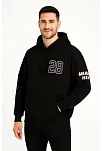 Erkek Kapşonlu Sweatshirt – Üç İplik Şardonlu Kumaş, Oversize Fit, Ön & Arka Baskılı, Kanguru Cepli, Kışlık Rahat Hoodie - Siyah