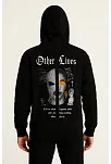 Erkek Kapşonlu Sweatshirt – Oversize Üç İplik Şardonlu Hoodie, “other Lives” Ön & Arka Baskılı, Kanguru Cepli, Kışlık Rahat Günlük Stil - Siyah