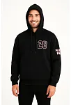 Erkek Kapşonlu Sweatshirt – Üç İplik Şardonlu Kumaş, Oversize Fit, Ön & Arka Baskılı, Kanguru Cepli, Kışlık Rahat Hoodie - Siyah