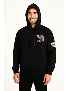 Erkek Kapşonlu Sweatshirt – Üç İplik Şardonlu Kumaş, Oversize Fit, Ön & Arka Baskılı, Kanguru Cepli, Kışlık Rahat Hoodie - Siyah