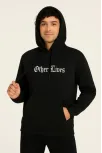 Erkek Kapşonlu Sweatshirt – Oversize Üç İplik Şardonlu Hoodie, “other Lives” Ön & Arka Baskılı, Kanguru Cepli, Kışlık Rahat Günlük Stil - Siyah