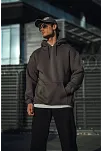 Üç İplik Penye Kapşonlu Basic Sweatshirt - Füme