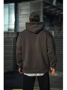Üç İplik Penye Kapşonlu Basic Sweatshirt - Füme