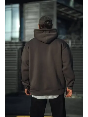 Üç İplik Penye Kapşonlu Basic SweatShirt - Füme Üç İplik Penye Kapşonlu Basic SweatShirt - Füme