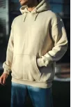 Üç İplik Penye Kapşonlu Basic Sweatshirt - Bej
