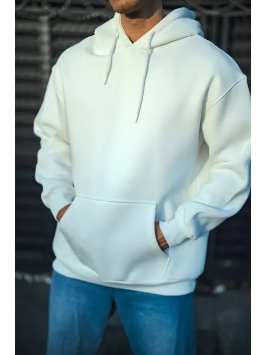 Üç İplik Penye Kapşonlu Basic Sweatshirt - Beyaz