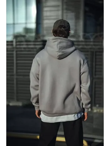 Üç İplik Penye Kapşonlu Basic SweatShirt - Boyalı Gri Üç İplik Penye Kapşonlu Basic SweatShirt - Boyalı Gri