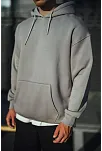 Üç İplik Penye Kapşonlu Basic Sweatshirt - Boyalı Gri