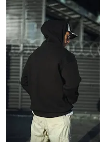 Üç İplik Penye Kapşonlu Basic Sweatshirt - Siyah