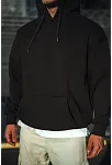 Üç İplik Penye Kapşonlu Basic Sweatshirt - Siyah