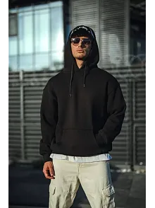 Üç İplik Penye Kapşonlu Basic Sweatshirt - Siyah