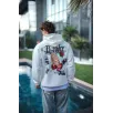 Üç İplik Penye Kapşonlu Baskılı SweatShirt - Beyaz