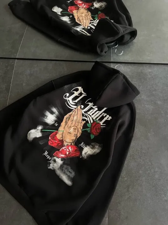 Üç İplik Penye Uzun Kol Kapşonlu Baskılı SweatShirt - Siyah Üç İplik Penye Uzun Kol Kapşonlu Baskılı SweatShirt - Siyah