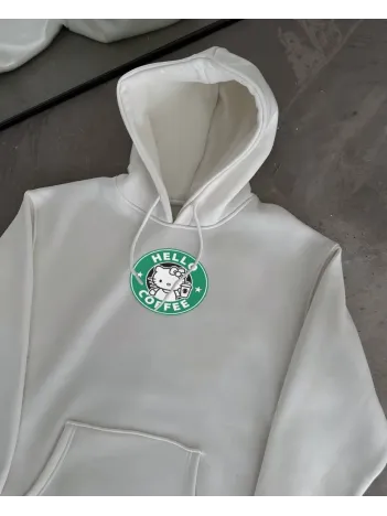 Üç İplik Penye Uzun Kol Kapüşonlu SweatShirt - Beyaz Üç İplik Penye Uzun Kol Kapüşonlu SweatShirt - Beyaz