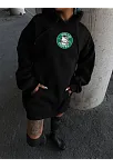 Üç İplik Penye Uzun Kol Kapüşonlu Sweatshirt - Siyah