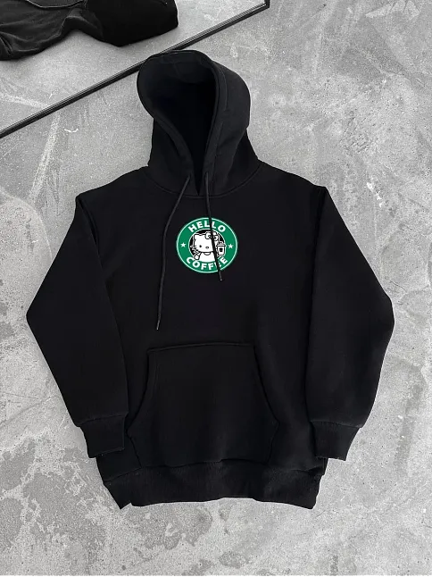 Üç İplik Penye Uzun Kol Kapüşonlu Sweatshirt - Siyah