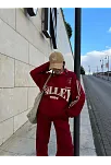 Kadın Üç İplik Pamuklu Yakalı Sweat Baggy Pantalonlu Takım - Bordo
