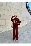 Kadın Üç İplik Pamuklu Yakalı Sweat Baggy Pantalonlu Takım - Bordo