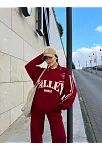 Kadın Üç İplik Pamuklu Yakalı Sweat Baggy Pantalonlu Takım - Bordo