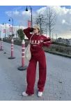 Üç İplik Yakalı Sweat Baggy Pantalonlu Takım - Bordo Üç İplik Yakalı Sweat Baggy Pantalonlu Takım - Bordo