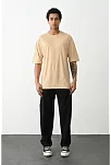 Erkek Düz Basic Bisiklet Yaka Kısa Kol T-shirt - Bej