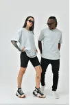 Unisex Basic Bisiklet Yaka Oversize T-shirt - Boyalı Gri