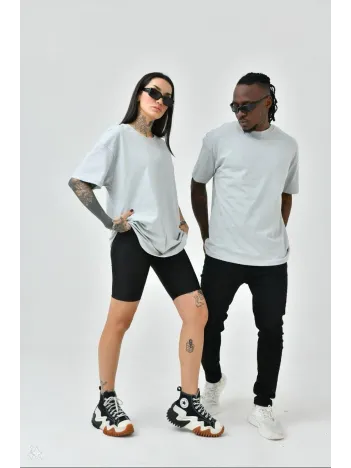 Unisex Basic Bisiklet Yaka Oversize T-Shirt - Boyalı Gri Unisex Basic Bisiklet Yaka Oversize T-Shirt - Boyalı Gri
