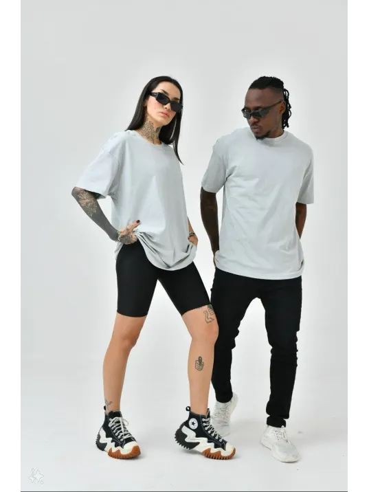 Unisex Basic Bisiklet Yaka Oversize T-Shirt - Boyalı Gri Unisex Basic Bisiklet Yaka Oversize T-Shirt - Boyalı Gri