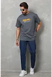 Unisex Basic Bisiklet Yaka Oversize T-shirt - Füme