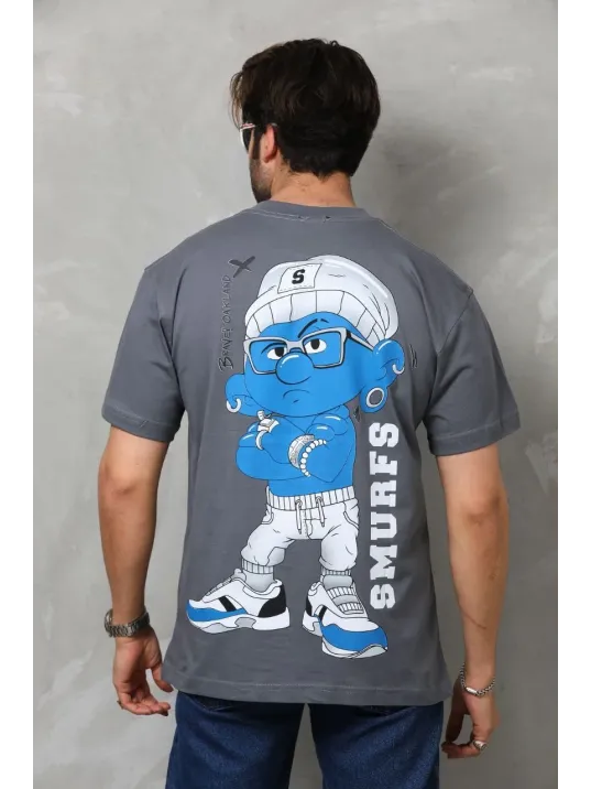 Unisex Basic Bisiklet Yaka Oversize T-Shirt - Füme Unisex Basic Bisiklet Yaka Oversize T-Shirt - Füme