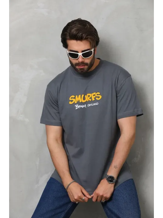 Unisex Basic Bisiklet Yaka Oversize T-Shirt - Füme Unisex Basic Bisiklet Yaka Oversize T-Shirt - Füme