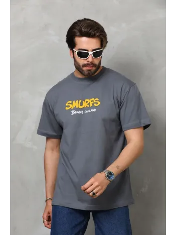 Unisex Basic Bisiklet Yaka Oversize T-Shirt - Füme Unisex Basic Bisiklet Yaka Oversize T-Shirt - Füme