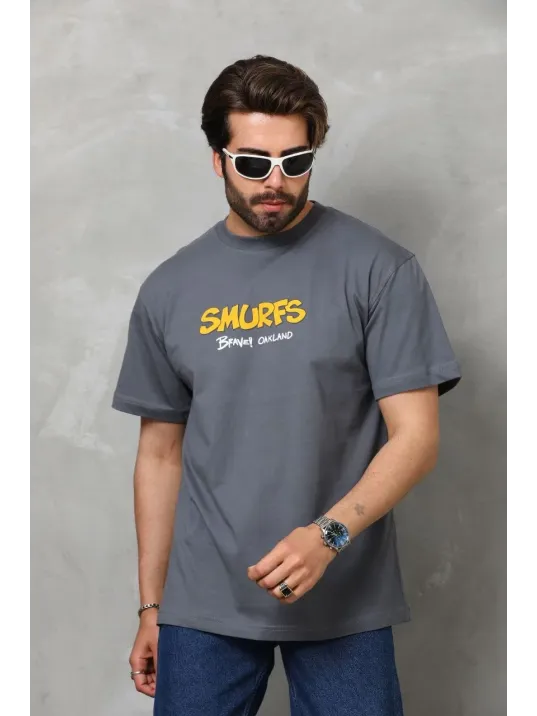 Unisex Basic Bisiklet Yaka Oversize T-Shirt - Füme Unisex Basic Bisiklet Yaka Oversize T-Shirt - Füme