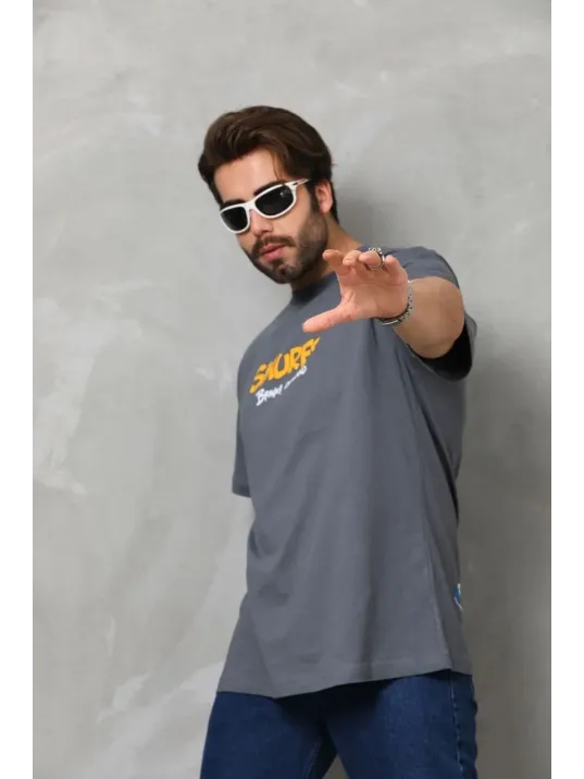 Unisex Basic Bisiklet Yaka Oversize T-Shirt - Füme Unisex Basic Bisiklet Yaka Oversize T-Shirt - Füme