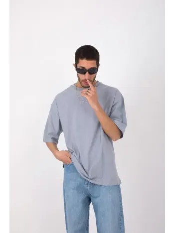 Unisex Basic Bisiklet Yaka Oversize T-Shirt - Gri Unisex Basic Bisiklet Yaka Oversize T-Shirt - Gri