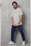 Unisex Basic Bisiklet Yaka Oversize T-shirt - Gri