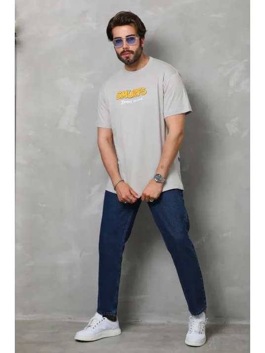 Unisex Basic Bisiklet Yaka Oversize T-Shirt - Gri Unisex Basic Bisiklet Yaka Oversize T-Shirt - Gri