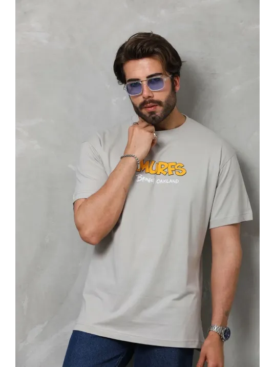 Unisex Basic Bisiklet Yaka Oversize T-Shirt - Gri Unisex Basic Bisiklet Yaka Oversize T-Shirt - Gri